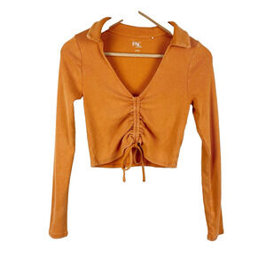 PacSun PacCares Long Sleeve Ruched Crop Top Orange Womens Size S 90s Y2K Retro